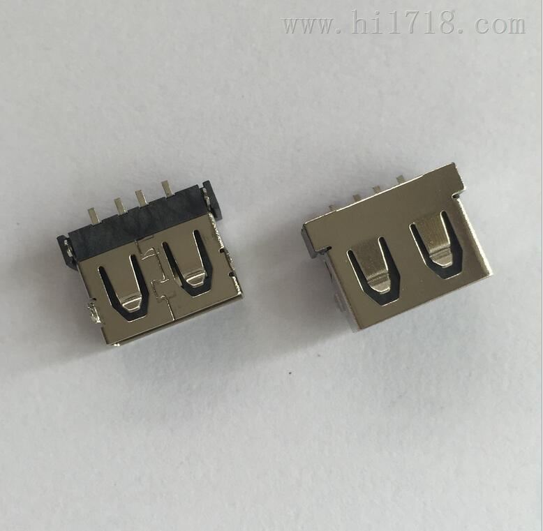 USB 2.0AF短体母座|90度短体10.6MM四脚鱼叉DIP针贴板SMT直边