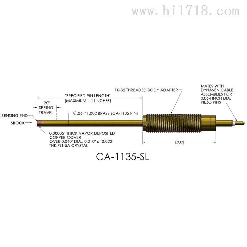 美国Dynasen压电探针CA-1134-SL,可定制弹性适配器，光滑体/螺纹体