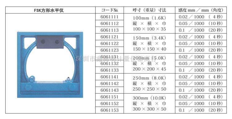 日本FSK富士k框形水平仪100x100x0.02mm